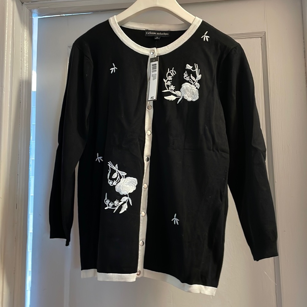 Catherine Malandrino Flower Embroidered Cardigan